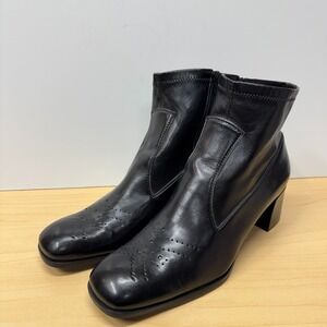 Franco Sarto Ankle Boots, Size 8.5 M, Black Faux Leather Side Zip Pattern Upper